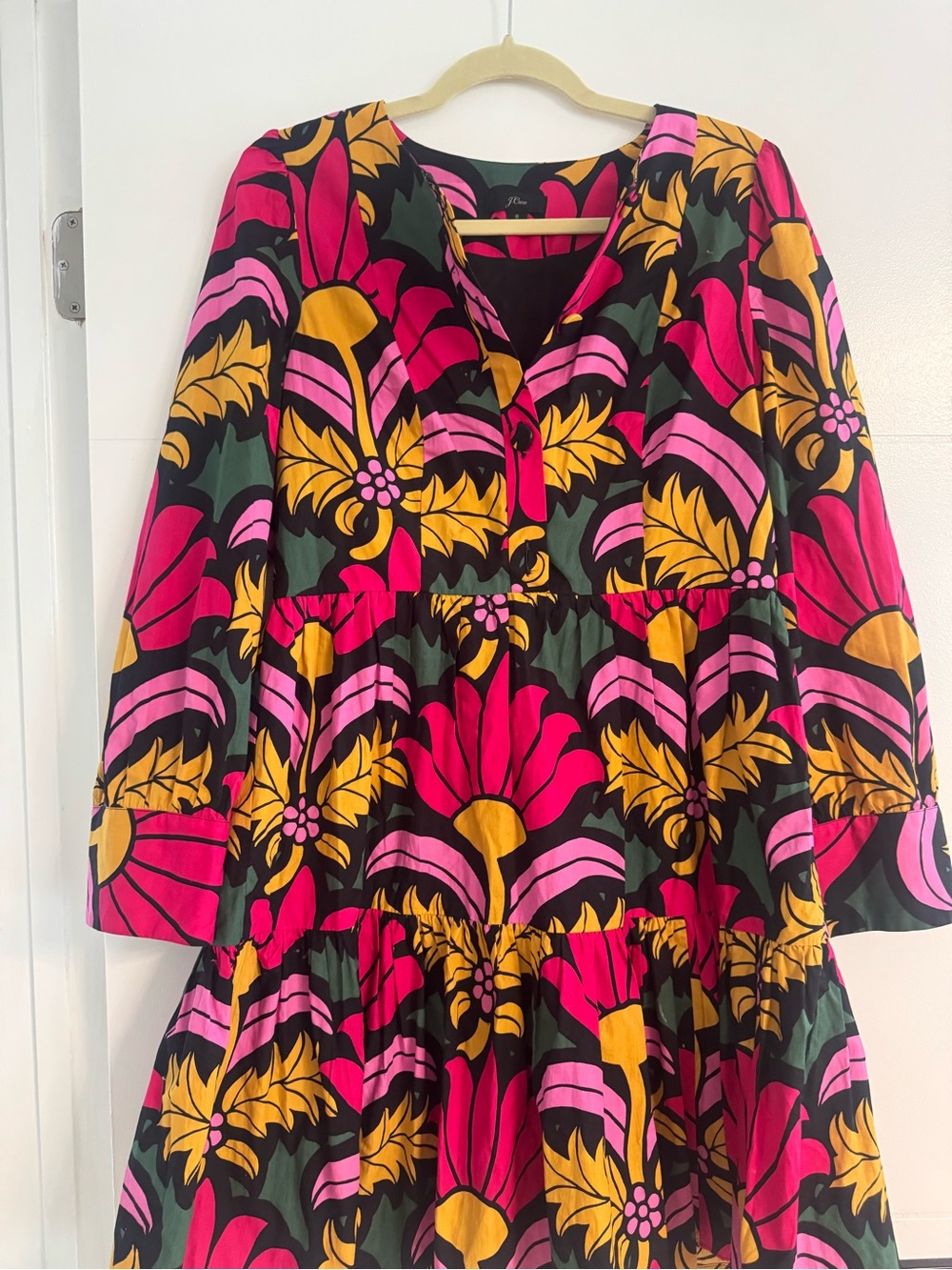 Zara Bold Floral Tiered Dress in Pink, Yellow & Green